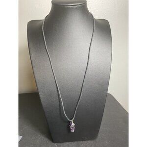 Amethyst Crystal Pendant Necklace With Black Cord & Metal Wire Wrap